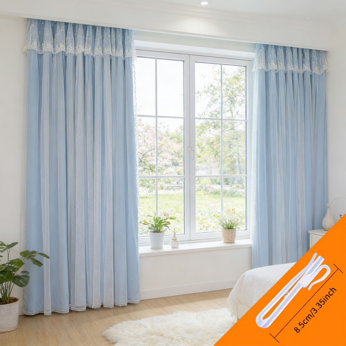 Blackout Curtain Thick - 2pcs Lace Hook Style Double Layer