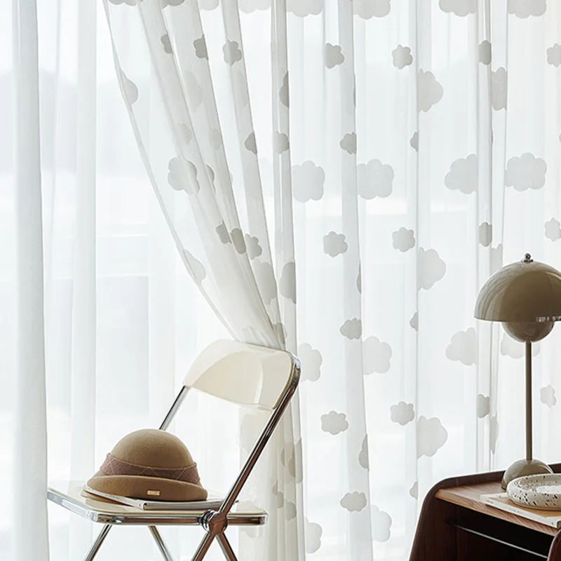 Blackout Curtain Thick - White Cloud Pattern Sheer Curtains for