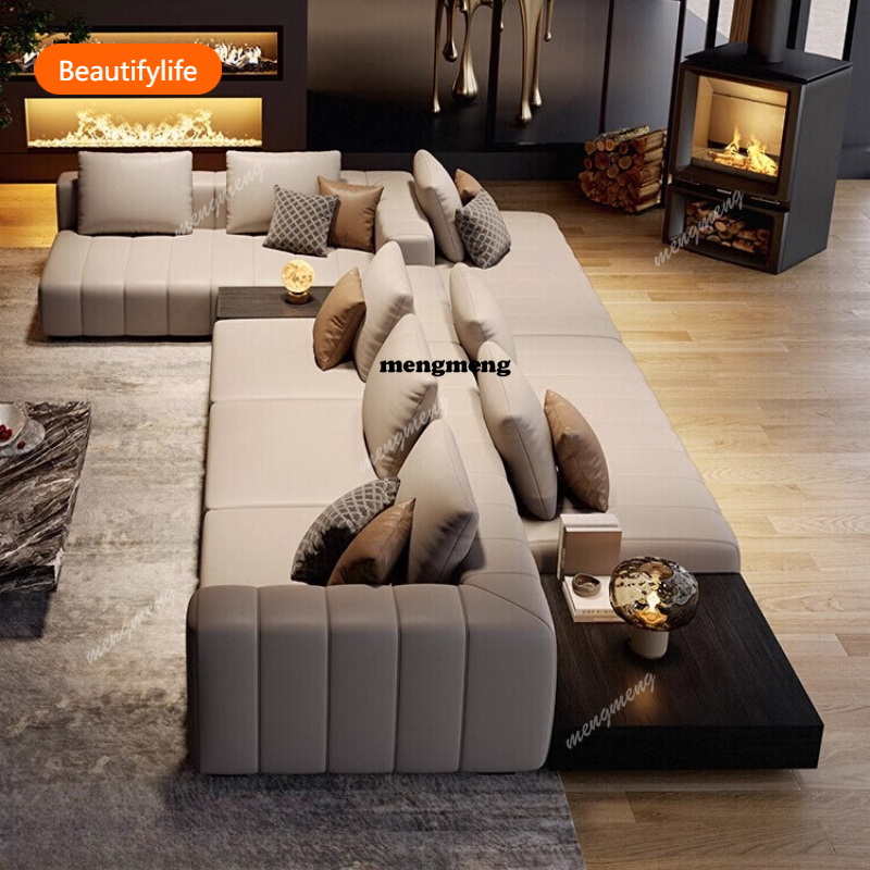 Home Cinema Room Accessories - Italian Genuine Leather Sofas Minimalist Luxury