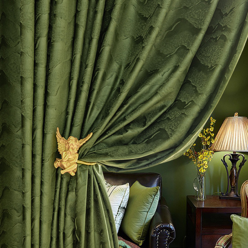 Blackout Curtain Thick - French Light Luxury Green Landscape Blackout