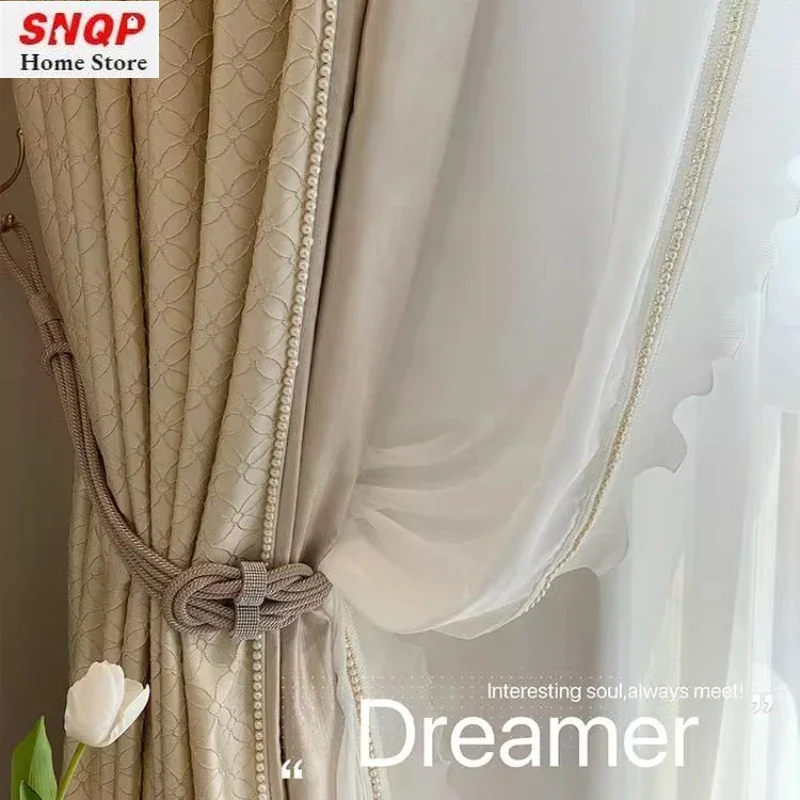 Blackout Curtain Thick - Luxury French Cream Soft Curtain for