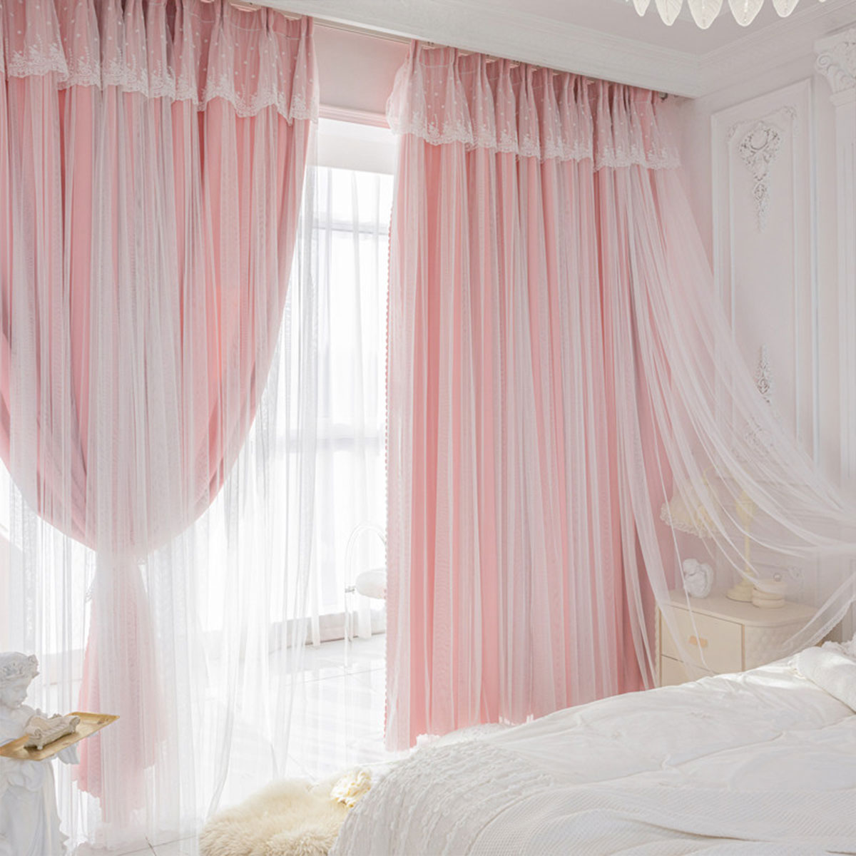 2pcs Lace Hook Style Double La - Blackout Curtain Thick avis et prix