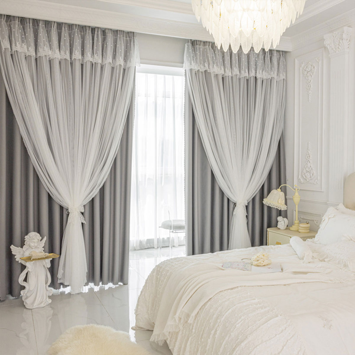 2pcs Lace Hook Style Double La - Blackout Curtain Thick avis et prix