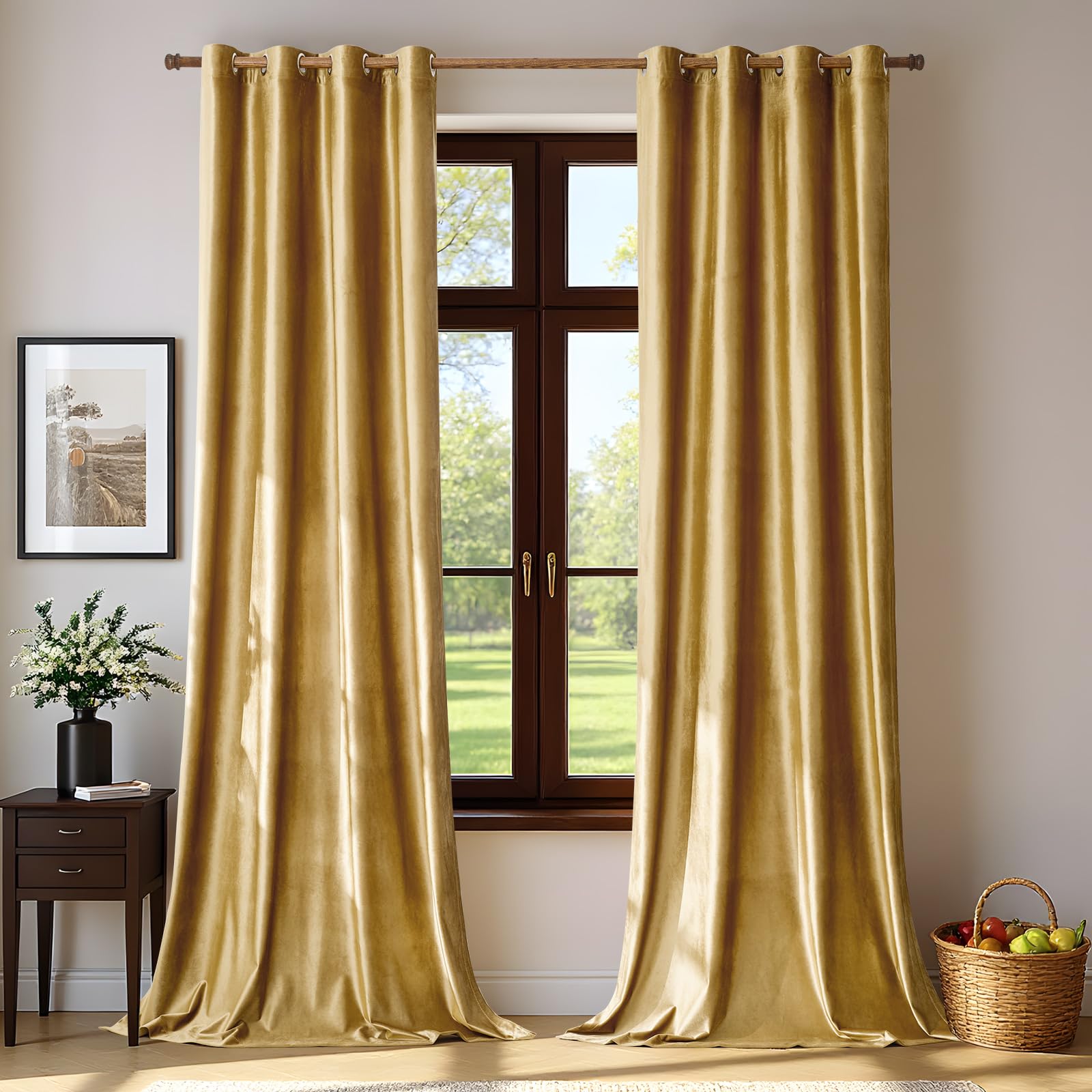 Gold Velvet Curtains for Livin - Blackout Curtain Thick avis et prix