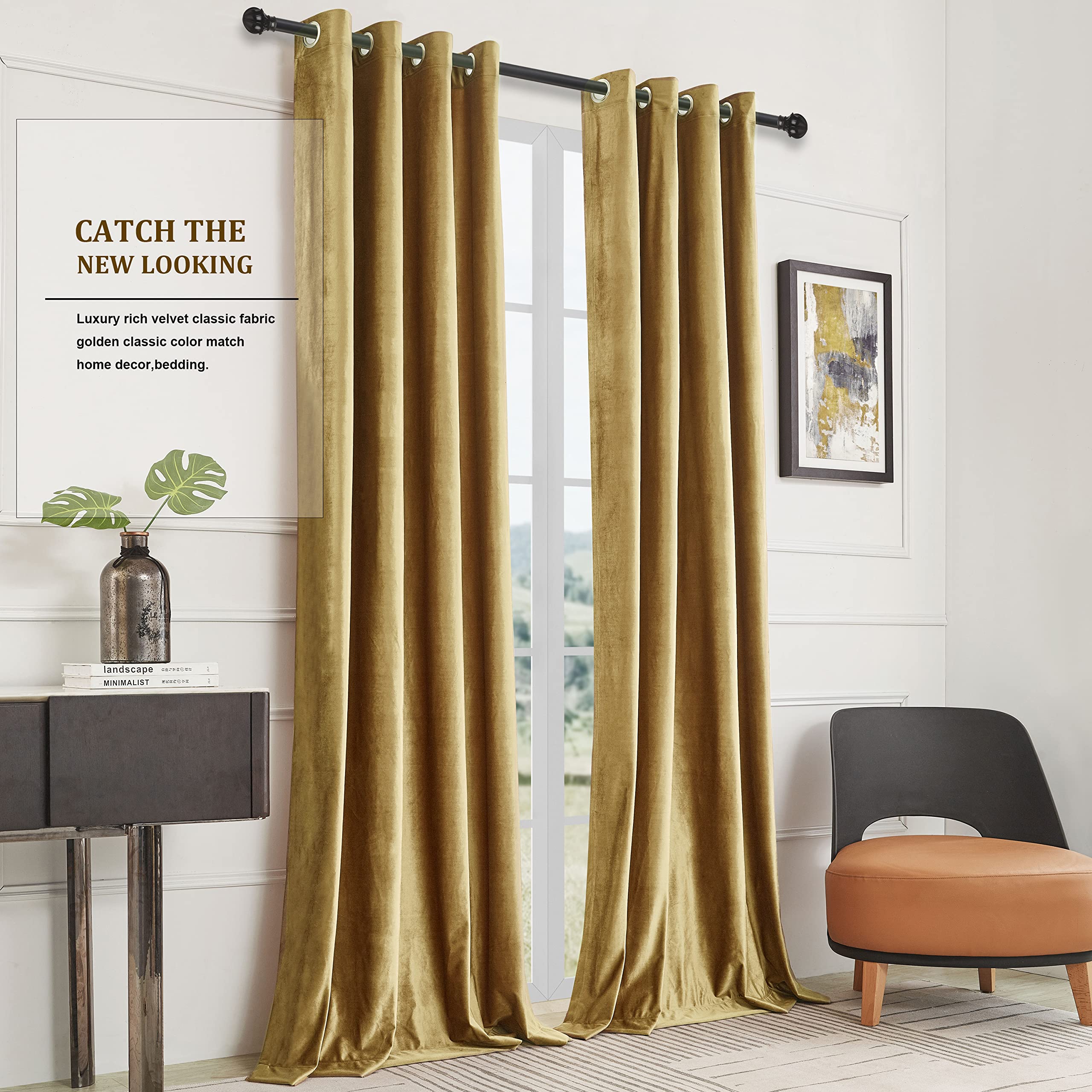 Gold Velvet Curtains for Livin - Blackout Curtain Thick avis et prix