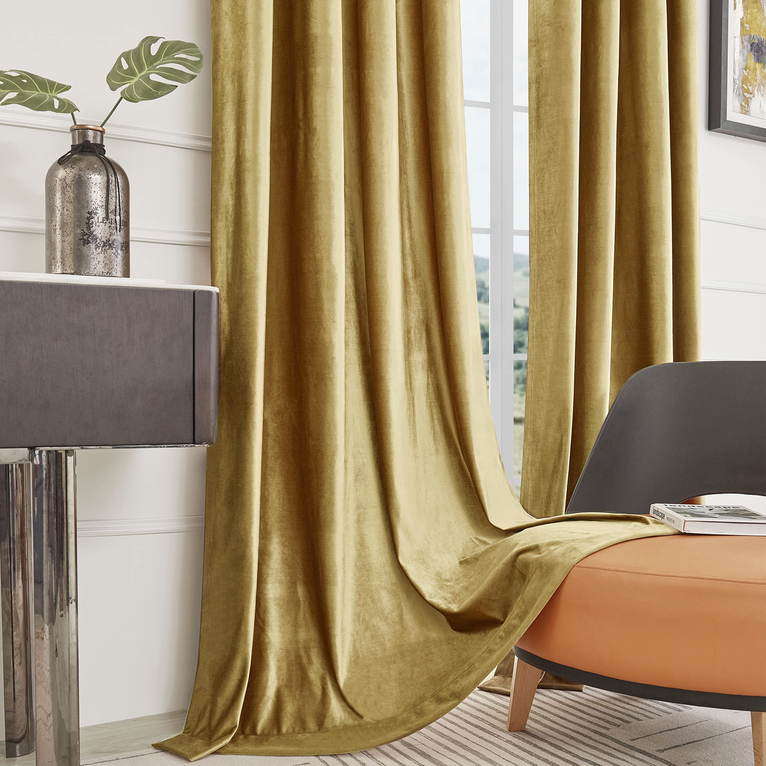 Gold Velvet Curtains for Livin - Blackout Curtain Thick avis et prix