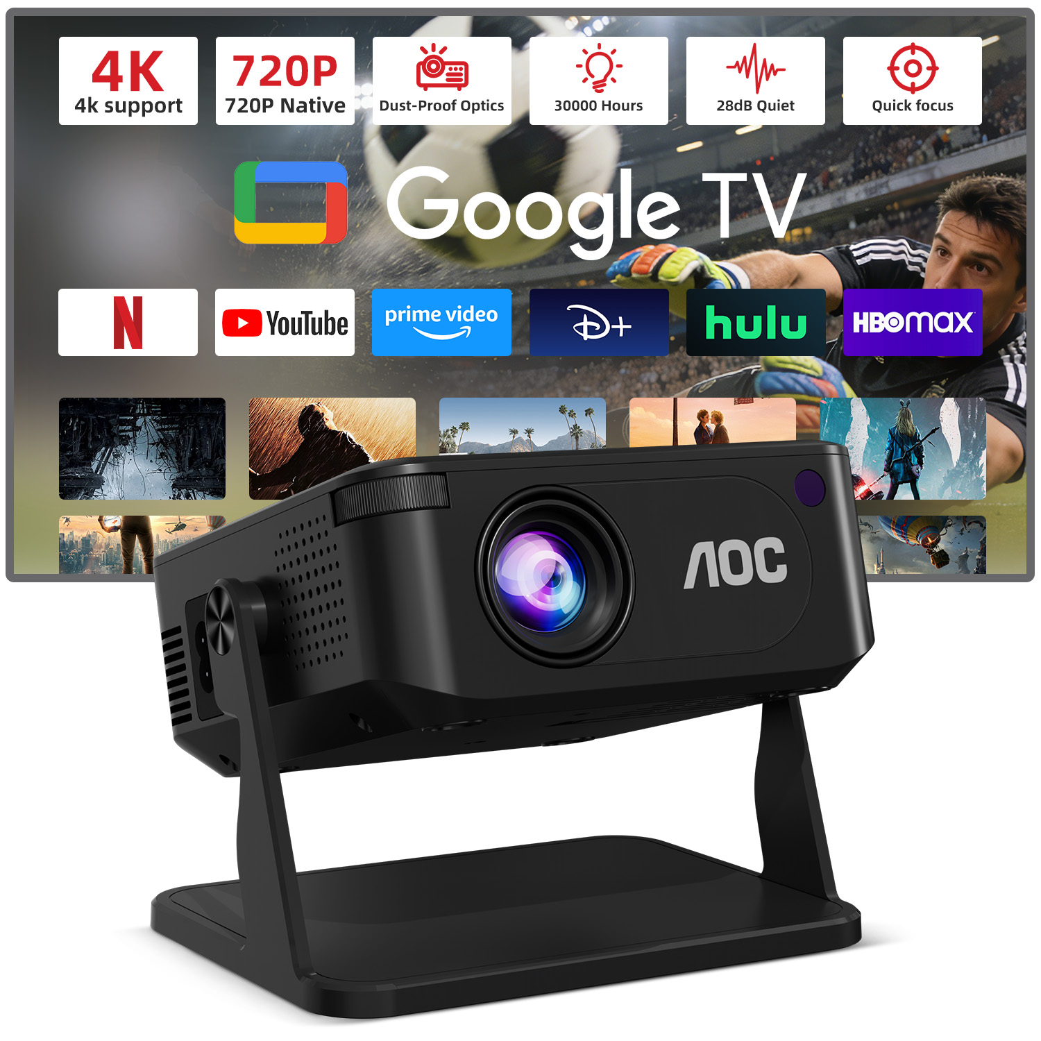 AOC HA109 Projector 300 ANSI 7 - Home Cinema App avis et prix