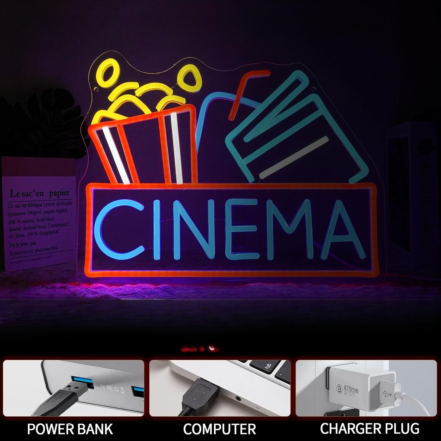 Cinema Neon Sign USB Powered L - Home Cinema Movies avis et prix